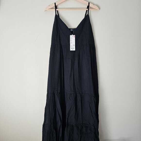 NWT Uniqlo Crinkle Cotton Camisole Dress - 2024 - Black - Sz S - Picture 2 of 11